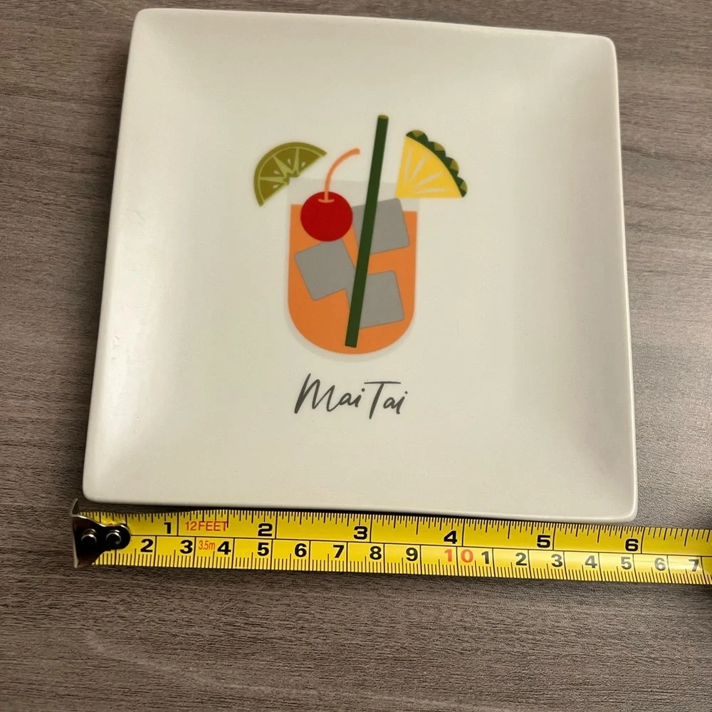 Crate&Barrel Cocktail Design Plates Set Of Two - Cream